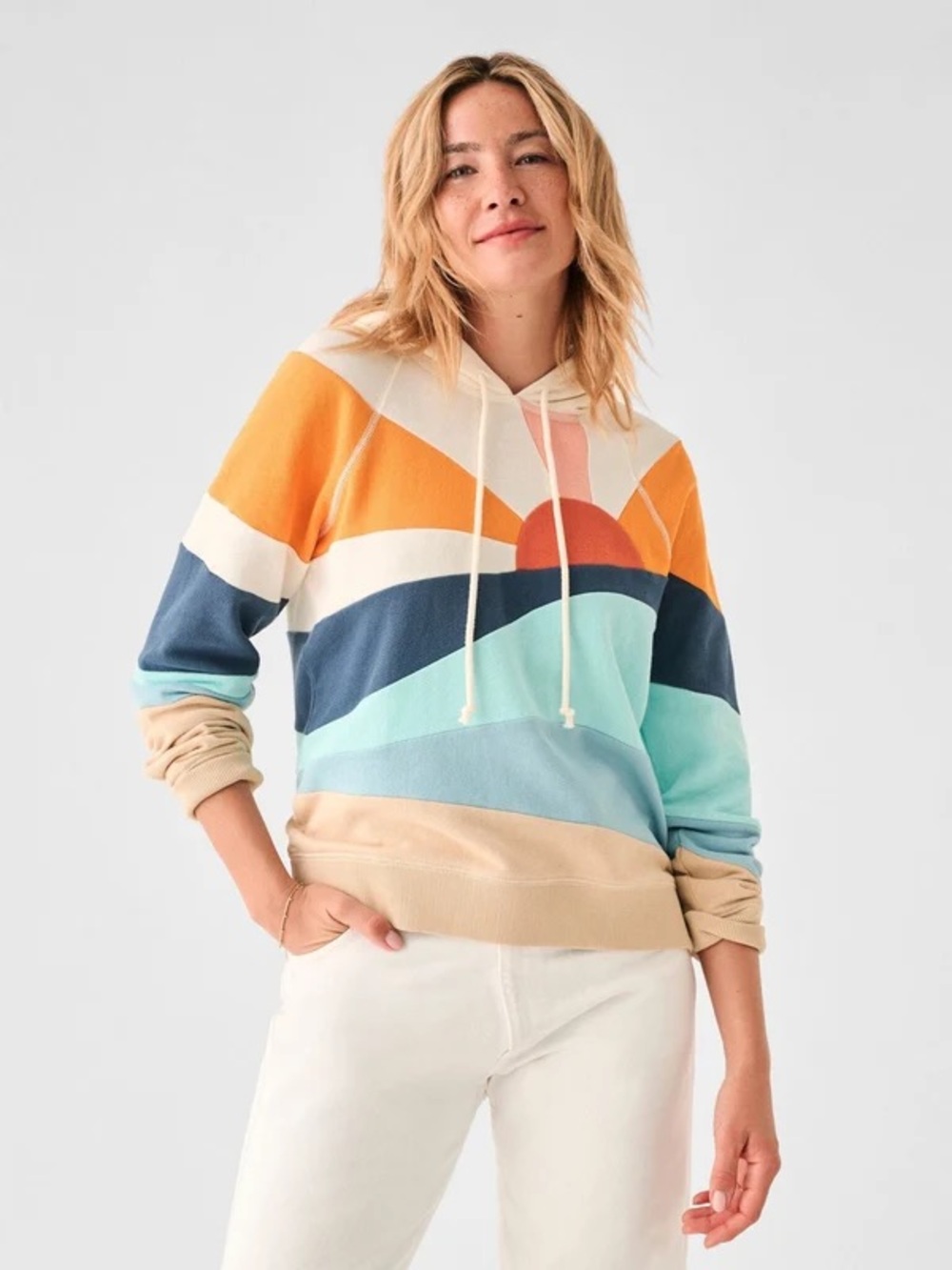 Faherty Soleil sunrise stripe multicolor 100% cotton pullover hoodie size medium